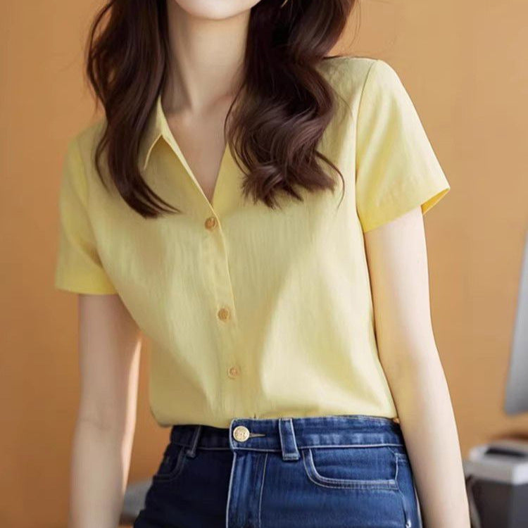Vintage French Style Short Sleeve Blouse - Versatile Retro Summer Shirt