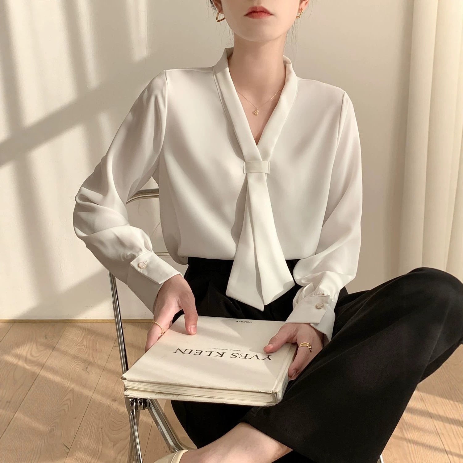 Professional Chiffon White Blouse - Elegant Office Interview Shirt for Women