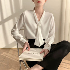 Professional Chiffon White Blouse - Elegant Office Interview Shirt for Women