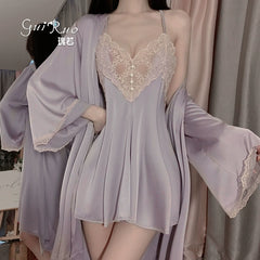 Luxurious Satin Cami Dress & Robe Set - Sexy Backless Sleepwear for Women