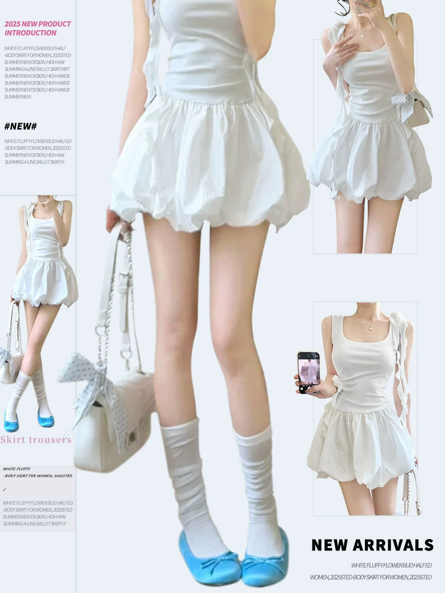 Ballet-Core Bubble Mini Skirt - High-Waisted A-Line Puffy Skirt for Women