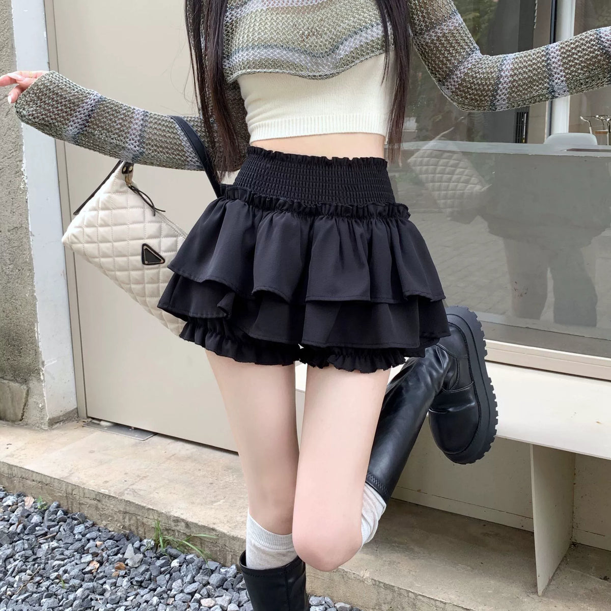 Ballet-Style Tiered Layered Skirt - High-Waisted A-Line Puffy Mini Skirt