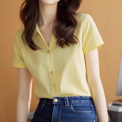 Vintage French Style Short Sleeve Blouse - Versatile Retro Summer Shirt